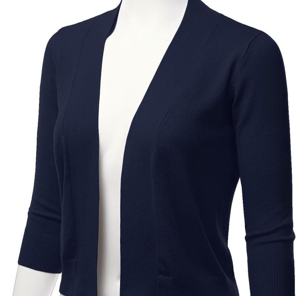 Womens Cropped Bolero Cardigan 3/4 Sleeve Open Front Viscose Nylion Dress Wear - Picture 2 of 7